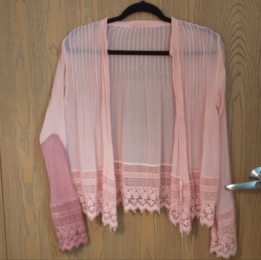 Pink Sheer Dip Dye Lace Boho Cardigan
